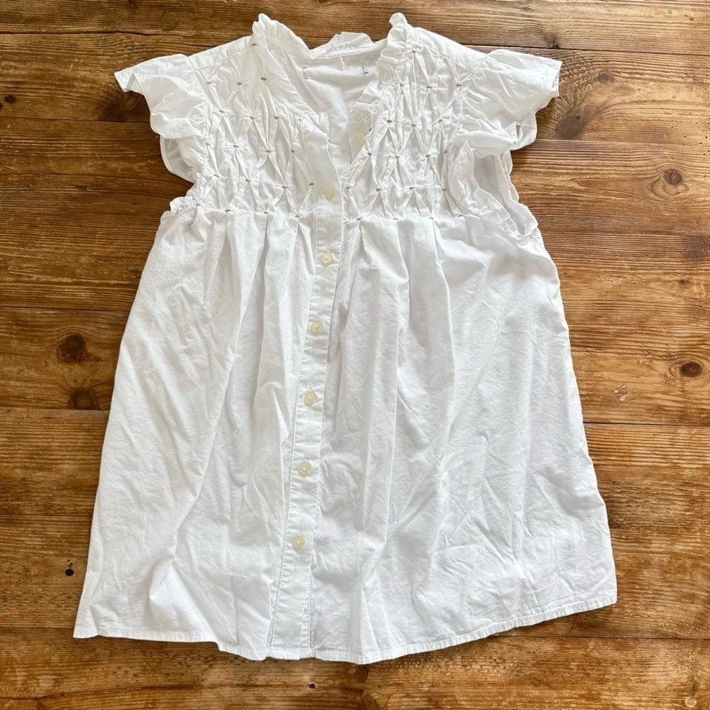White Ruffle Sleeve Button-Front Blouse - Picture 3 of 11